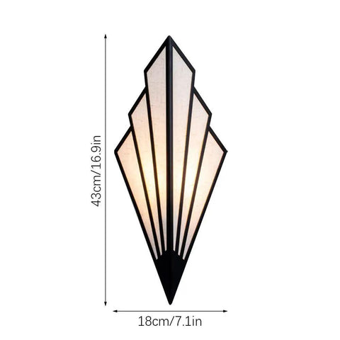 Fan Shaped Retro Wall Light Sconce With Linen Fabric Shade Art Deco Iron Body E14 Holder Black Finish