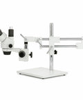 Trinocular Zoom Microscope With 3.5X To 180X Magnification, 144 LED Ring Light, 18MP USB 3.0 Camera, A Real Workhorse Stereo Microscope For Biology, Electronics, QC, And Detailed Inspections, side view on stand