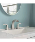 Lindor Bathroom Faucet In Spot Resist Brushed Nickel With Duralock Quick Connect System Push Down Drain installed on sink