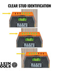 Electronic Stud Finder Pro Grade Ultra Handy With Cross Line Lasers, Bubble Level And LED And Audio Alerts For Wood And Metal Studs, Class 3R Laser 15 Feet In All Directions, Batteries Included. clear stud identification on orange stud finder