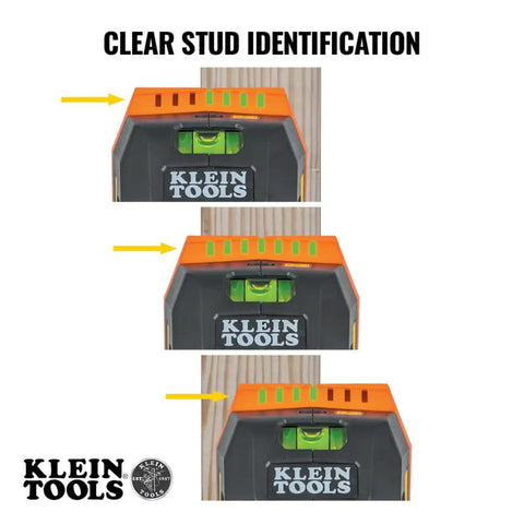 Electronic Stud Finder Pro Grade Ultra Handy With Cross Line Lasers, Bubble Level And LED And Audio Alerts For Wood And Metal Studs, Class 3R Laser 15 Feet In All Directions, Batteries Included. clear stud identification on orange stud finder