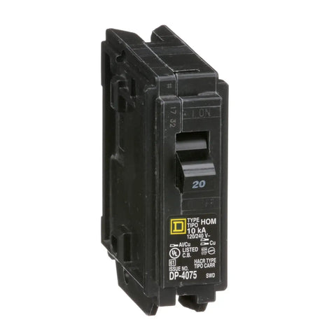 Homeline 20 Amp 120 Volt Plug In Circuit Breaker 1 Pole UL Listed 10 kA AIR Standard Type 10 Pack For Panel Install