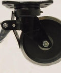Heavy Duty 8 Inch Swivel Caster With Total Lock Brake And Tough As Nails Kingpinless Drop Forged Steel Wheel side view with brake engaged.