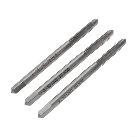 Three Piece 8 32 UNC Tap Set With 3 Flutes For Hand Threading In Mild Steel Aluminum Iron Copper Stainless Steel And Hard Plastics Pro Grade High Speed Steel Taps For Precise Durable Metalworking