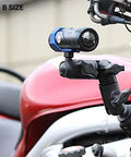 Tough Ball 1/4-20 Threaded Post Mount for Cameras Motion Sensors and Small Gear Devices attached to motorcycle with B size rubber ball.