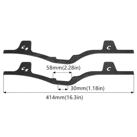 Carbon Fiber RC Car Chassis Frame Kit For Capra SCX10 I II III LCG Low Center Of Gravity, showing dimensions and design details
