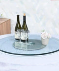 Round Tempered Glass Lazy Susan Turntable With Large Aluminum Base Scratch Resistant 10mm Glass Whisper Quiet Spin