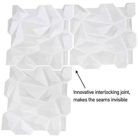Matte White Marble Wall Panels 19.7 x 19.7 Inches Pack Of 12, PVC Waterproof Fire-Resistant, jagged edge interlocking design