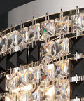 Close-up of Top Shelf Slick Crystal Ceiling Pendant Lamp showcasing clear crystals and black accents for a light luxury vibe.
