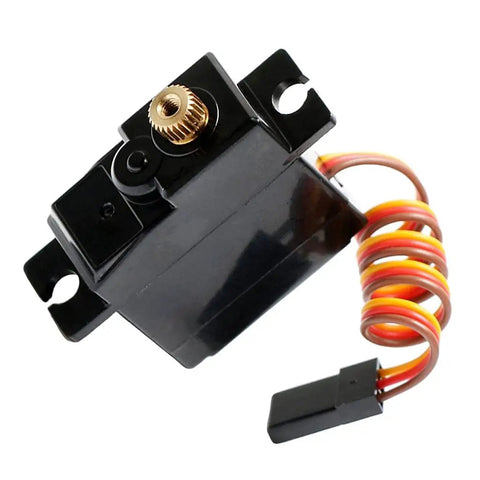 Heavy Duty Core Motor Steering Servo For Rc Cars Trucks And Rock Crawlers features black casing, gold gear, and colorful wires.