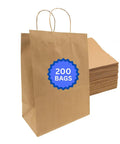 DIY Grocery Paper Bags 200 Pack 14x10x15.75 Inch Kraft Color With Handles 110 GSM Thick And Strong Recyclable Food And Supermarket Bags