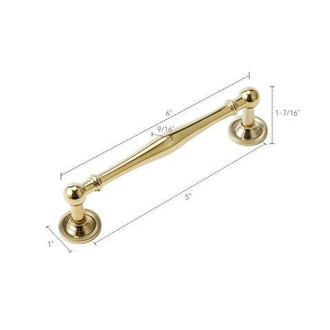 Premium Solid Brass Cabinet Pulls 5 Pack With 5 Inch Center Hole Gold Drawer Handles For Kitchen Cupboard Furniture And Bathroom Fixtures displaying a long, elegant gold handle.