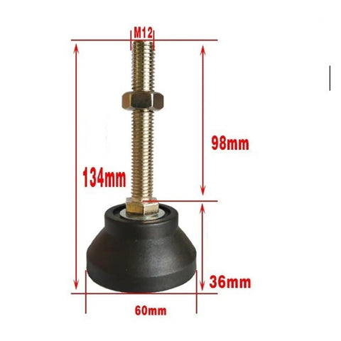 Heavy Duty Furniture Leveling Feet 8 Pack Adjustable Screw Legs With 60mm Base Plate M24x200mm shown with dimensions labeled.