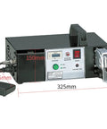 Top Tier Automatic Wire Terminal Crimping Tool, Multifunction Electric Plier Machine For 0.25 To 10mm2 Cables shown from top with controls and size dimensions.