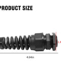 Five Pack Half Inch Strain Relief Cable Gland Kit IP68 Waterproof Nylon Spiral Joint shown with size dimensions
