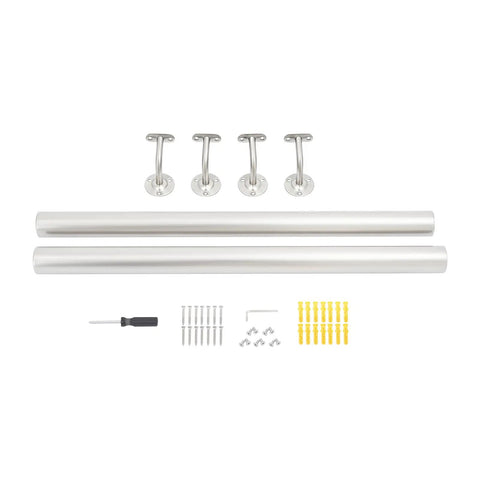 Rock Solid Wall Mounted Stair Handrail Forged From Premium Stainless Steel With Scratch Resistant Finish For Heavy Duty Support Up To Two Hundred Pounds And No Sweat Indoor Installation Today, includes two sturdy rails and mounting hardware.
