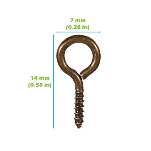 Kickass 14mm Screw Eye Hooks Hella Durable For Jewelry Making And Arts And Crafts Projects Hanging Cord Twine And DIY Home Decor Supplies Bronze color, 14mm x 7mm size.