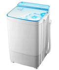 No Sweat Portable Washer With Easy Turn Timer Semi Auto Laundry Machine featuring a frosted glass lid in blue design.