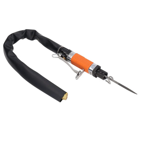 Heavy Duty Air Reciprocating File With Three Tungsten Burrs For Slick Deburring And Fast Precision Cutting At 6300 SPM, featuring ergonomic orange handle.