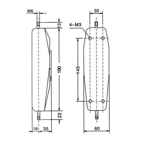 300N Analog Dynamometer Handheld Push Pull Force Gauge for Electronics and Hardware Testing with Pro Grade Dial Meter and Easy Benchtop Use Great for lab work and field testing Auto shop projects and rugged construction. technical drawing with M6 and M3 mount dimensions