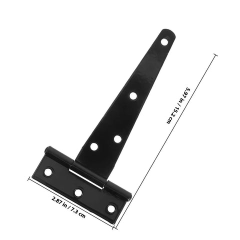 Heavy Duty T Shaped Door Hinges Set Of 10 Carbon Steel Cabinet Hinges For Home Use, black finish with measurements shown.