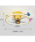 POJGVU Smart Ceiling Fans Wih Lights, 3 Color Dimmable 360 Degree Oscillating Head with Bluetooth Speaker Ceiling Fan Pendant Light features a stylish design with butterflies, 50cm diameter.