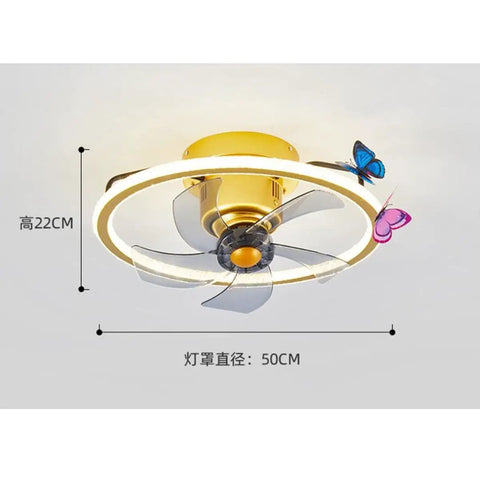 POJGVU Smart Ceiling Fans Wih Lights, 3 Color Dimmable 360 Degree Oscillating Head with Bluetooth Speaker Ceiling Fan Pendant Light features a stylish design with butterflies, 50cm diameter.
