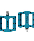 Ultralight Non Slip Nylon Fiber Mountain Bike Pedals Flat Platform Nine Sixteenth Inch Spindle For MTB BMX And Road Cycling Grippy Durable Pedals In Blue showing top and side profile