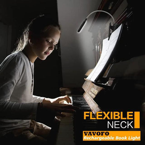 VAVOFO clip-on rechargeable reading light, black with flexible neck on sheet music stand