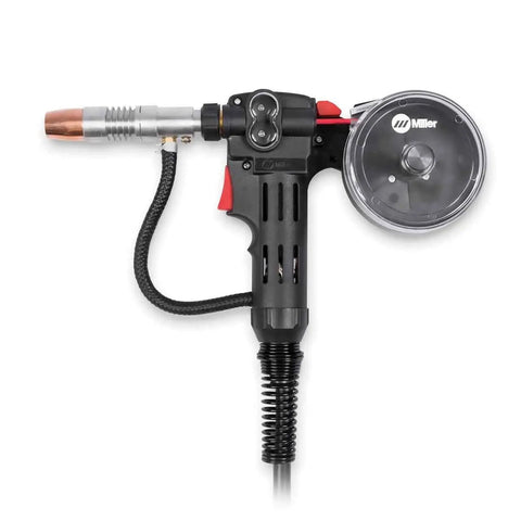 Spoolmate 150 Spool Gun For Aluminum, Steel And Stainless, 150A MIG welder with clear spool housing and nozzle detail