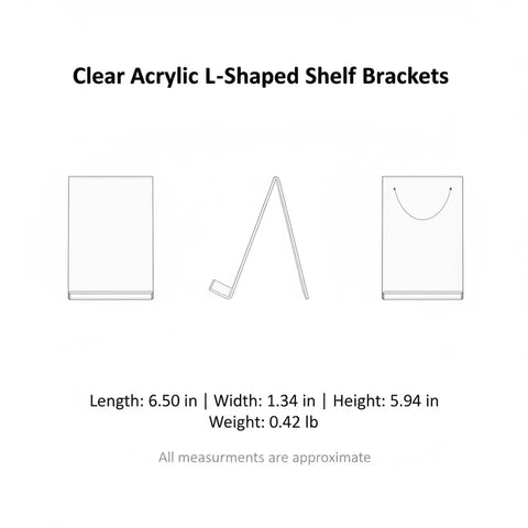 Clear Acrylic L Shaped Bookends For Desk And Shelf Organization No Fuss Invisible Support Brackets with dimensions shown
