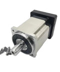 High Precision Planetary Gearbox With Silky Helical Gears And Dead On Accuracy For Nema Motors And Servo Reducers Plg180 Setup side view with input shaft and mounting flange.