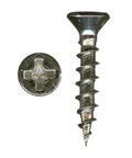 100 Pack Size 7 X 5/8 Inch Flat Head Wood Screws Nickel Plated Fasteners For Cabinet Assembly Particle Board And Mdf Projects Delivers Badass Holding Power That Makes Any Weekend Warrior Smile And Keeps Every Joint Snug As A Bug - close-up view of screw and philips head