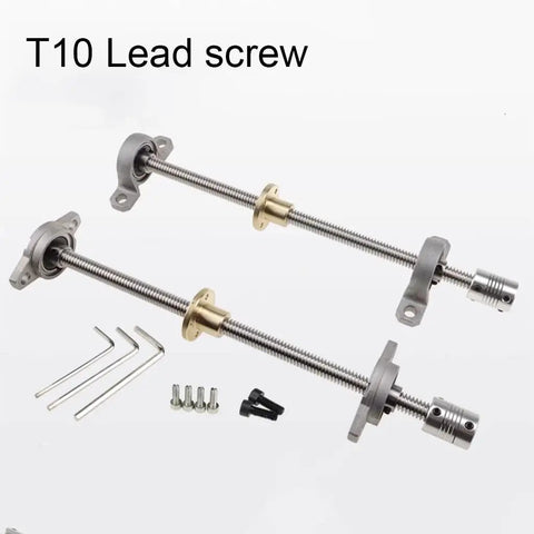 DIY Ready 3D Printer Lead Screw Kit With T10 Rods 100 200 250 300 400 500 600mm Plus Brass Copper Nut Bearing Bracket And Flexible Coupling