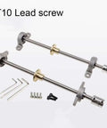 Upgrade Your 3D Printer Build With This Killer Lead Screw Guide Rail Kit Featuring Stainless Steel T10 Rods Up To 1000mm Brass Nuts Bearing Brackets And Flexible Couplings For Smooth Precision Z Axis Movement Today. T10 lead screw kit with rods, brass nuts, bearings, brackets, couplings, and hex keys