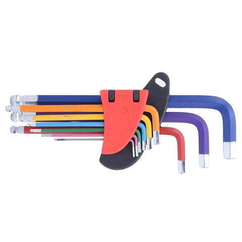 9 Piece Chrome Steel Hex Socket Wrench Set Color Coded CRV Heavy Duty Wrenches showing color marked handles for easy identification.
