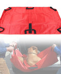 Heavy Duty Foldable Pet Stretcher With Secure Buckles Emergency Dog Carrier Transport Cot For Vet Runs Keeps Calm During Emergencies Supports 242 Pounds Solid As A Rock For Big Guys And Easy Hauling Red, shown flat with secure buckles.