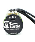 Four Pole Sensored Brushless RC Motor 2028 1100Kv end view with connectors and branding, 56mm diameter, 113mm length