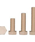 Pro Grade PEEK Hex Head Screws M14X110, 10 Piece Pack Of Heavy Duty Plastic Fasteners in various sizes.