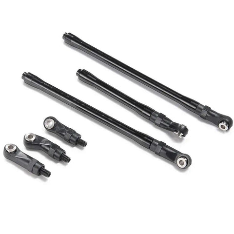 Aluminum Alloy Link Rod 313mm Upgrade Kit For 1 Tenth Scale RC Crawler Axial SCX10 II Wheelbase And Suspension Upgrade Links Durable Aluminum Linkage Set To Replace Plastic AX90046 AX90047 displayed with components.
