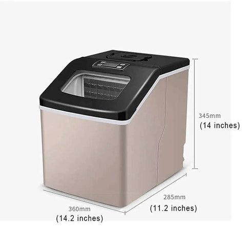 Portable Countertop Ice Maker Machine Electric Desktop Ice Cube Maker Fast Cold Drink Production Food Grade Abs Plastic dimensions shown.