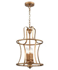 Modern Lantern Pendant Light With Four Lights In A Rusty Gold Finish, Adjustable Height Ceiling Fixture