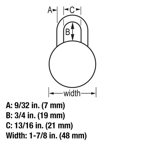 Diagram of Dial Combination Locker Padlock With Purple Dial, 1.875 Inch Wide And 0.75 Inch Shackle, Keyless Convenience For School Lockers