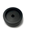 Killer Delrin Wheel Set Slaps Onto Your 2X72 Belt Grinder With A Rock Solid 4 Inch Drive And Five Eighths Inch Bore - flat black wheel.