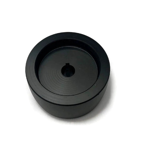 Killer Delrin Wheel Set Slaps Onto Your 2X72 Belt Grinder With A Rock Solid 4 Inch Drive And Five Eighths Inch Bore - flat black wheel.