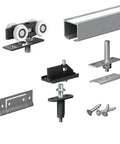 Two Panel White Bifold Door Hardware Kit With 59 Inch Ceiling Track Cut To Fit Design Supports Up To 90 Lbs Per Panel For Panel Thickness Five Eighths To One And Five Eighths Inches White Finish No Fuss Install hardware components