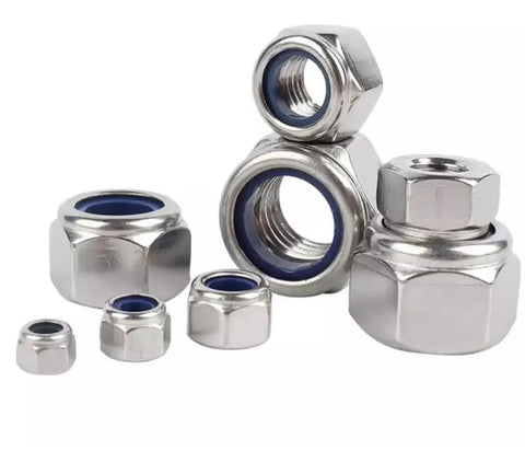 M3 Nylon Insert Lock Nuts 0.5mm Pitch, 160 Pcs, 304 Stainless Steel A2 70 Nylock Nuts for Metric Threads, displayed in various angles