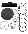 Straight Up Heavy Duty Four Tier Floor Standing Coat Rack With Ten Sturdy Metal Hooks For Bedroom Hallway Wardrobe Closet Organizer Keep Your Gear Dang Tidy Today parts laid out, including black metal hooks and marble base.