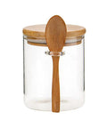 Clear Airtight Glass Coffee Canister And Food Storage Jar With Tough Locking Lid, wooden spoon included, perfect for storage.
