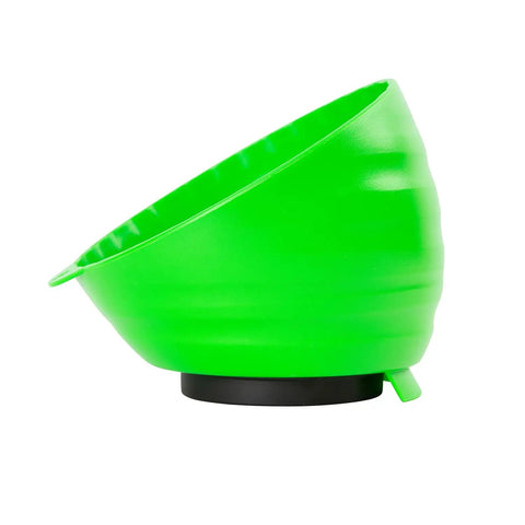 Green Magnetic Nut Cups 2 Pack, Curved Magnetic Parts Tray Holds Up To 5 Pounds, Durable ABS Plastic, shown from side view.